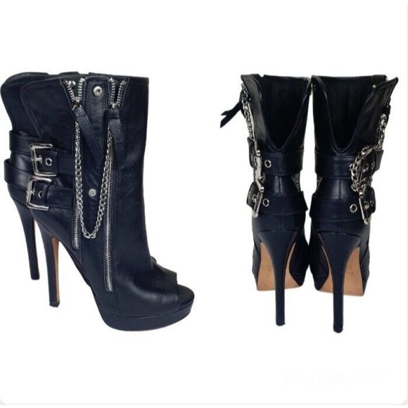 Camilla Shoes - Camilla Black stiletto Boots EU 41/ AU 10 peep toe double buckle sexy leather